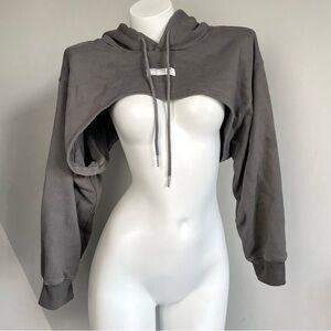 Y2K Gray Streetwear Cropped Hoodie